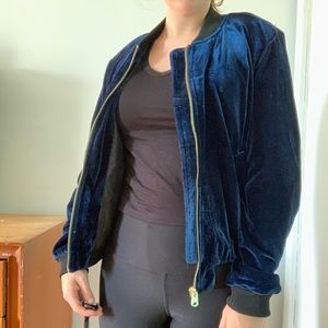 Blue velvet bomber jacket